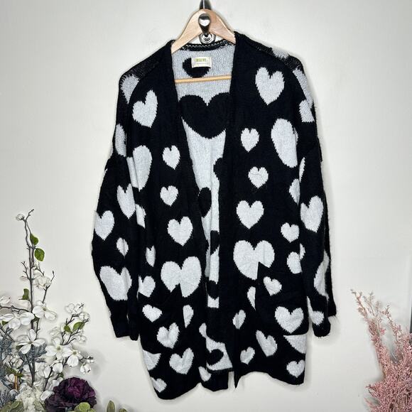 ANTHROPOLOGIE x MAEVE Halley Hearts Cardigan Sweater Black White Sz M/L {3W29} - Picture 4 of 7